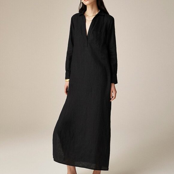 J.Crew Bungalow Maxi Black Linen XS Popover Dress NWT - Picture 3 of 8